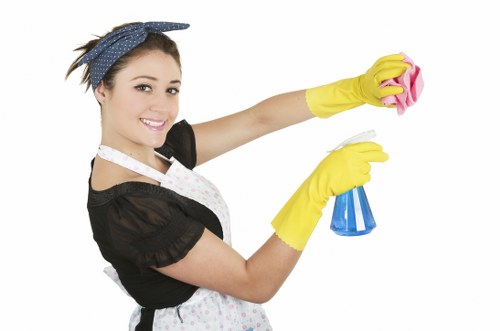 Trained SE27 carpet cleaner using protective gloves